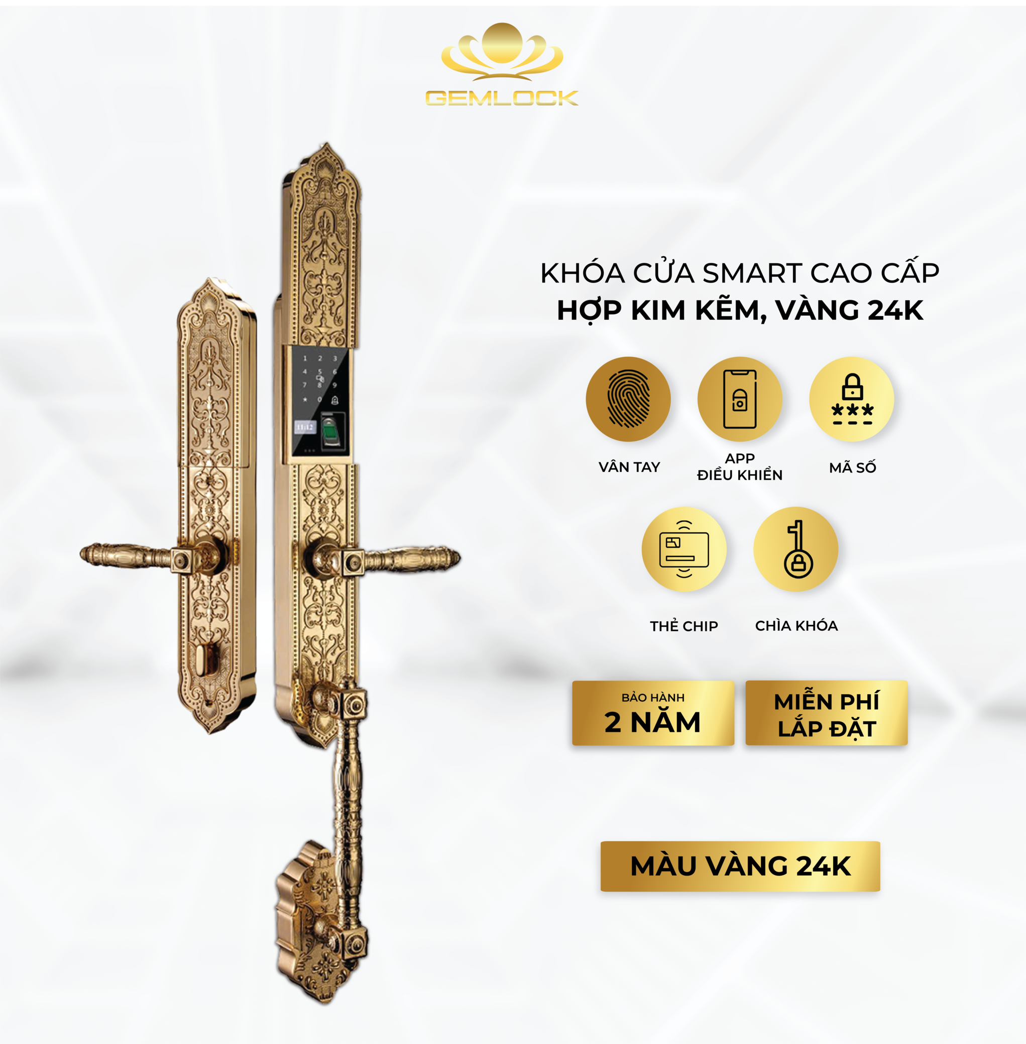 KHÓA THÔNG MINH CAO CẤP MẠ VÀNG GEM-NH2T2